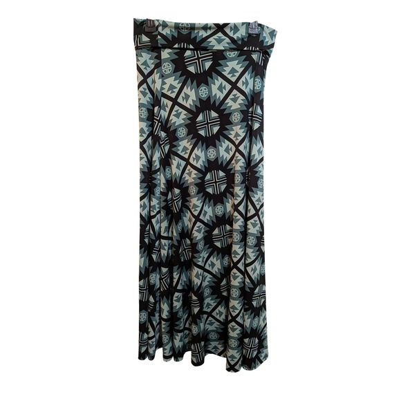Whimsigoth Boho Western RetroGlam  Artsy Geometric Black Teal Green S Maxi Skirt - Picture 2 of 10